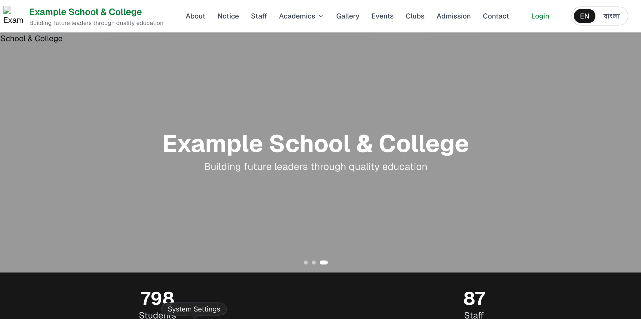 School & College template website screenshot